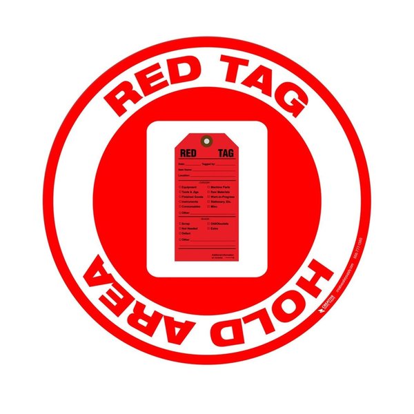 5S Supplies 5S Red Tag Hold Area 16in Diameter Non Slip Floor Sign FS-RDTGHA-16